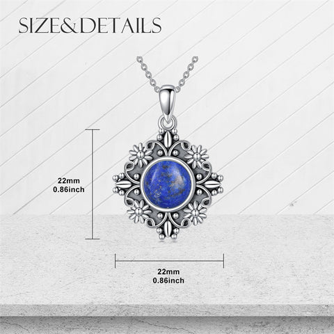 Sterling Silver Turquoise Moonstone Moss Agate Lapis Lazuli Daisy Pendant Necklace