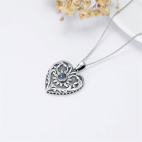 Sterling Silver Sunflower Necklace 100 Languages Projection Stone Personalize Heart Photo Pendant Necklace