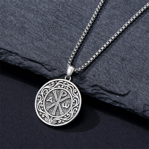 Sterling Silver Chi Rho Alpha Omega PX XP Symbol Pendant Religious  Necklace
