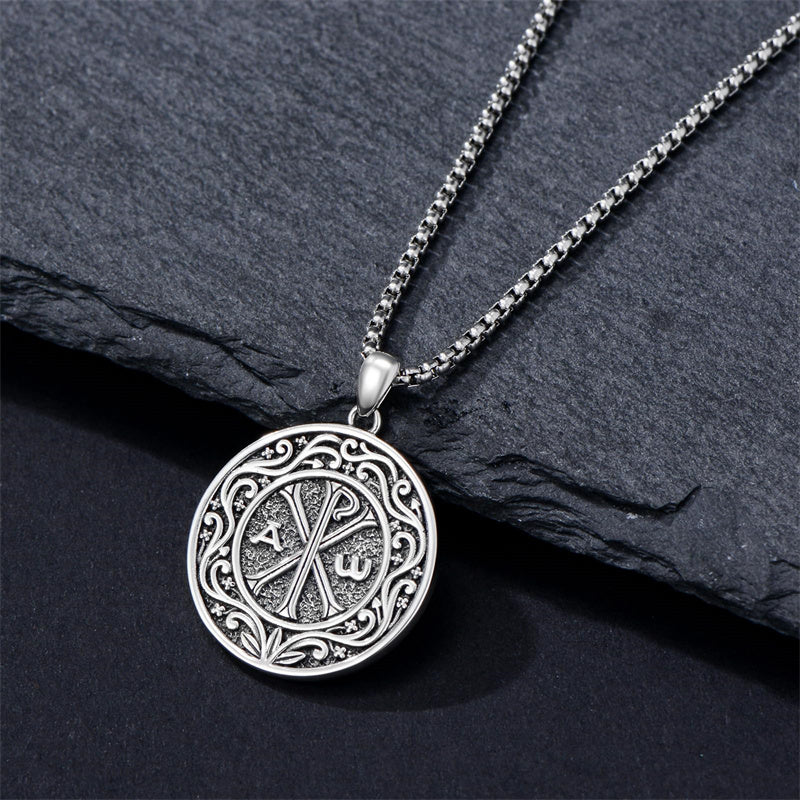 Sterling Silver Chi Rho Alpha Omega PX XP Symbol Pendant Religious  Necklace