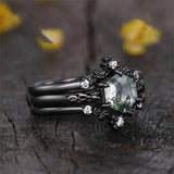 Sterling Silver 10K 14K 18K Gold 2CT Moss Agate Vine Leaf Women's Bridal Ring Sets for Wedding Engagement
