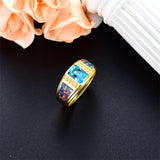 Sterling Silver Square Sapphire with Opal Gemstone Wedding Ring for Men