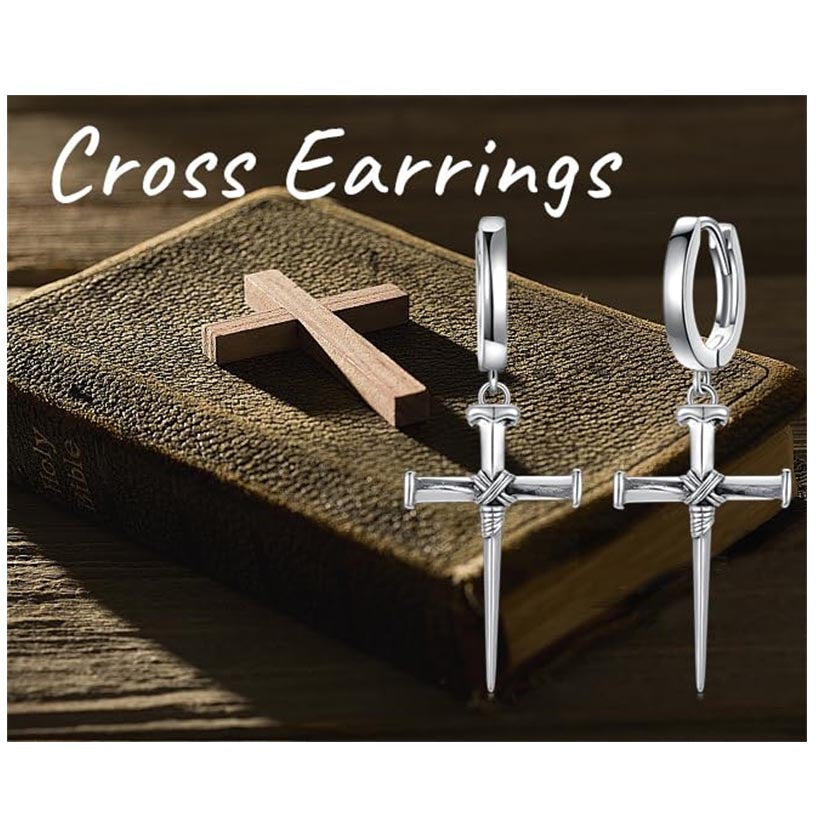 Sterling Silver Cross Hoop Earrings for Men– romanticwork