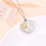 Sunflower Urn Necklace for Ashes for Women, Sterling Silver Cremation Keepsakes for Ashes Heart Urn Necklace to Keep Someone Near to You