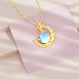 10K 14K 18K Yellow Gold Moonstone Moissanite Moon and Star Necklace Birthday Anniversary Jewelry Gift for Her