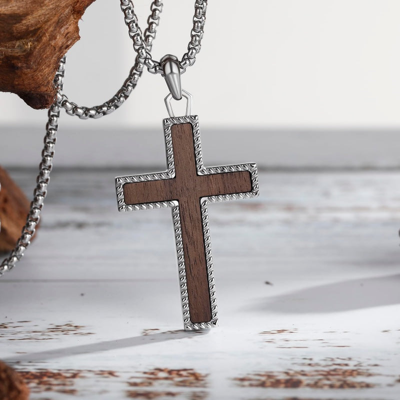 14K Gold Plated Wooden Cross Necklace Jewelry Gift for Him