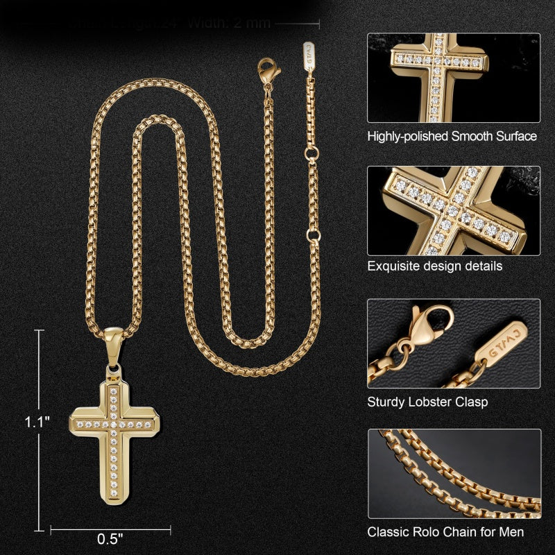 14K Gold Plated Cubic Zirconia Cross Necklace
