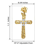 14K Gold Plated  Cubic Zirconia  Filigree Pendant Rose Cross Necklace
