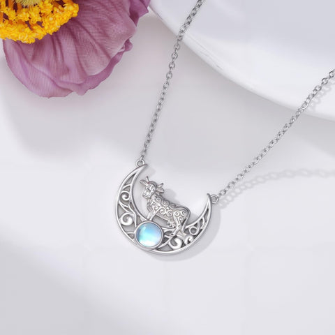 Sterling Silver Moonstone Celtic Knot Raccoon Otter Pig Dolphin Cow Pendant Necklace Birthday Mother's Day Gift