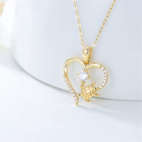 14K Gold Sea Turtle & Mother and Child Pendant Necklaces