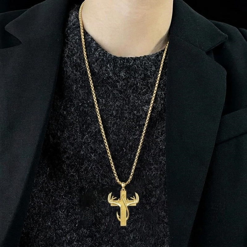 14K Gold Plated Cross Pendant Necklace for Men Religious Jewelry Christian Gift