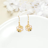 14k Yellow Gold Bee Earrings Honeycomb Bee Dangle Earrings Sunflower Flower Leverback Earrings Jewelry Gifts for Women Her Girls Wife