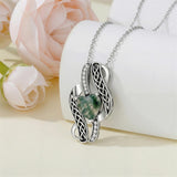 Sterling Silver Moss Agate Celtic Knot Rose Claddagh Filigree Pendant Necklace