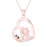 10K 14K 18K Gold Cubic Zirconia Personalized Engraved&Birthstone Mother Daughter Pendant Necklace