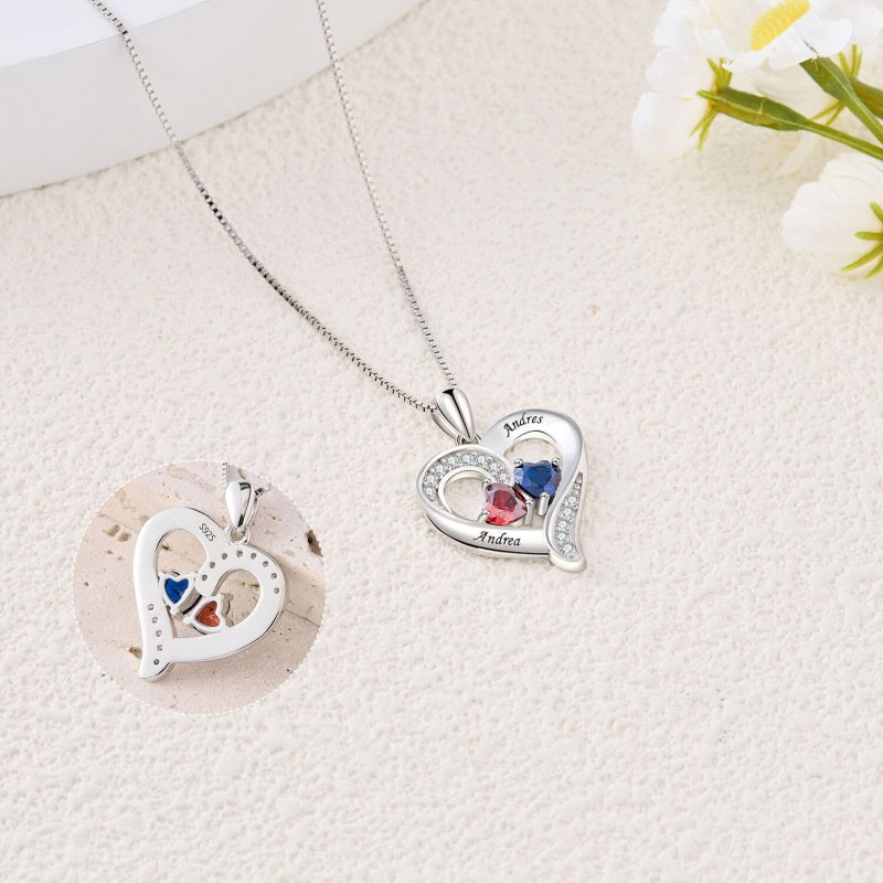 14K Gold 2  Simulated Birthstone Personalized Engraved Pendant Necklace for Women