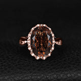 14K Gold Plated  Oval Shape 3.7CT Genuine Smoky Quartz Cocktail Rings for Her
