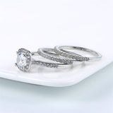 Copper Cubic Zirconia Three-in-One Halo Engagement Wedding Band Ring Set