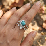 Sterling Silver Personalized Engraved 1-3CT Turquoise Engagement  Wedding Promise Ring Set for Her