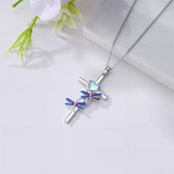Sterling Silver Cross Moonstone Dragonfly Butterfly Bee Hummingbird Ladybug Pendant  Necklace for Women