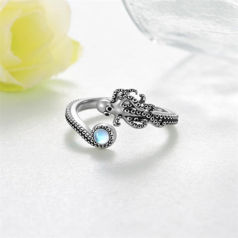 Sterling Silver  Moonstone Snake Fox Cat Octopus Wolf Ring