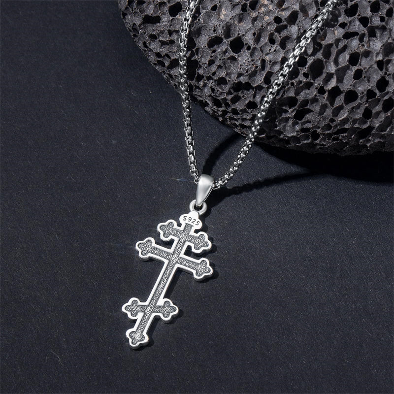Sterling Silver Orthodox Cross Pendant Necklace Religious Gift