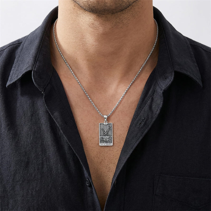 Sterling Silver Lovers Hierophant Magician Three of Swords Wheel of Fortune SkeletonTarot Card Pendant Necklace
