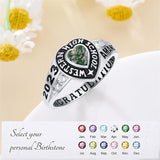 Sterling Silver Moissanite Moss Agate Onyx Personalized Class Ring Graduation Ring for Women