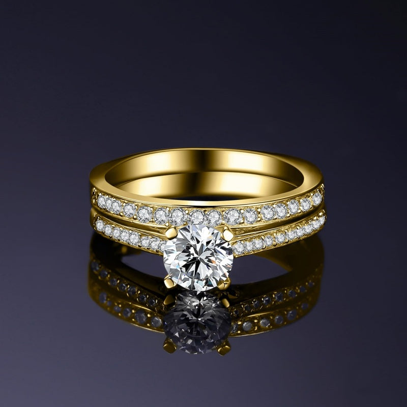 14K Gold Plated 1CT Cubic Zirconia  Wedding Eternity Band Engagement Ring Set for Women