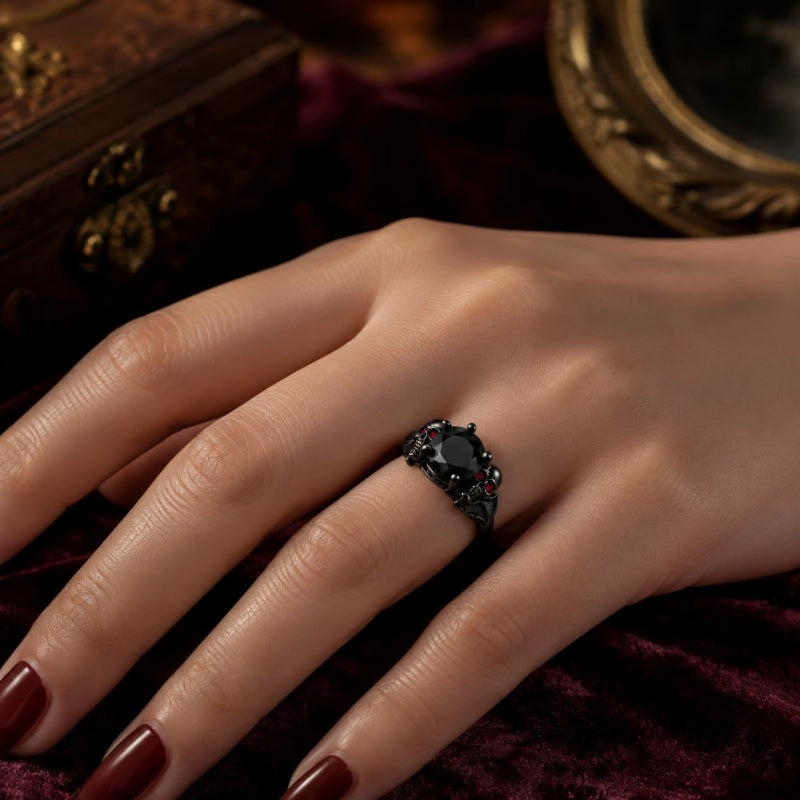 Sterling Silver 10K 14K 18K Gold 2-5CT Heart  Birthstone  Gothic Skeleton Halloween Skull Bat Ring
