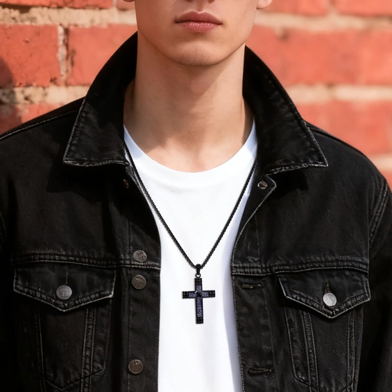 14K Gold Plated Wooden Abalone Shell Cross Pendant Necklacefor Men
