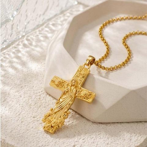 St Michael St Benedict  St Christopher Virgin MaryPendant Necklace 14K Gold Plated Christian Catholic Jewelry