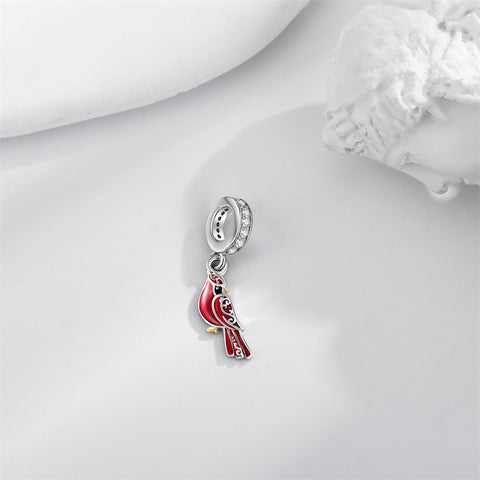 Sterling Silver Red Cardinal Bird Charm Beads