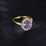 14K Yellow Gold Plated Birthstone Halo Engagement Rings for Women