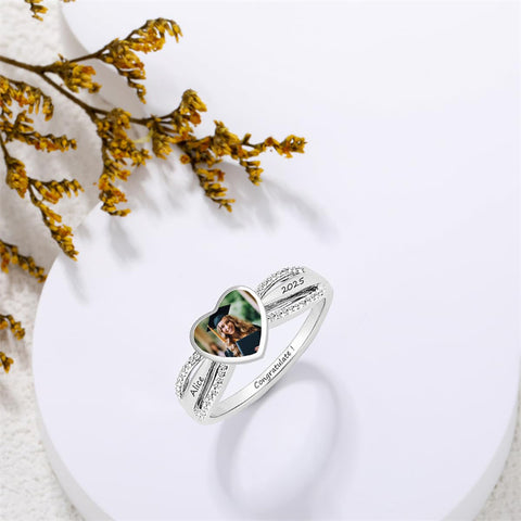 Sterling Silver Customized Engraved Photo Class High School College Graduation Ring
