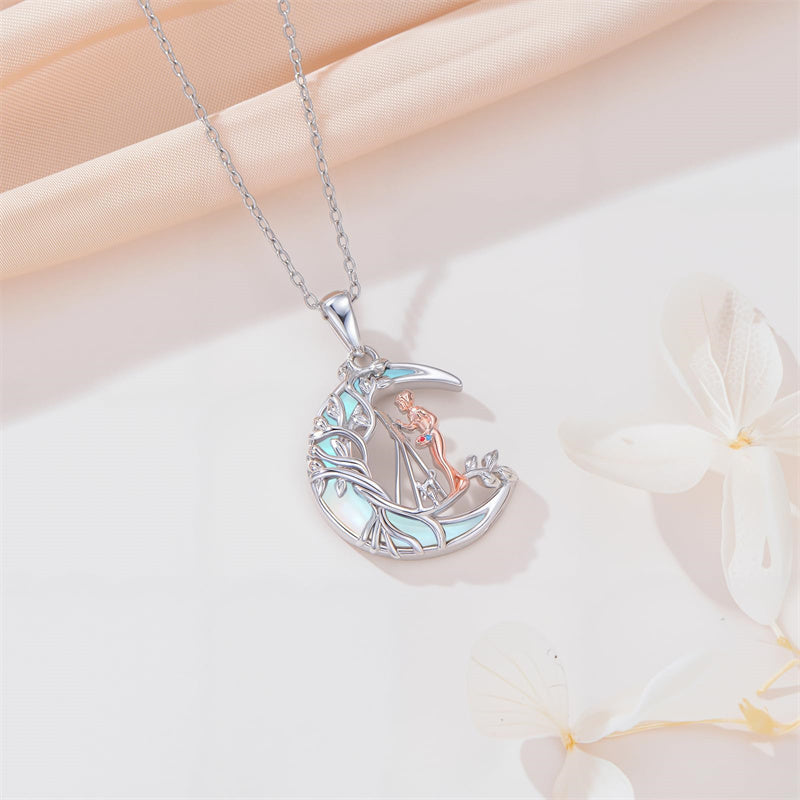 Sterling Silver Moonstone Tree of Life Art Book Pendant Necklace for Book Lover