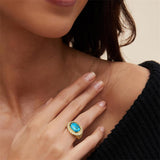 Sterling Silver Oval Turquoise Lapis Lazuli Malachite Engagement Ring for Women