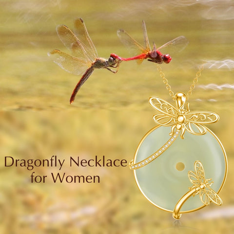 14K Gold Plated Natural Jade Hummingbird Cat Dragonfly Butterfly Bee Pendant Necklace for Women