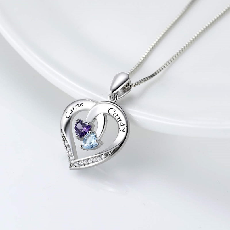 14K Gold 2  Simulated Birthstone Personalized Engraved Pendant Necklace for Women