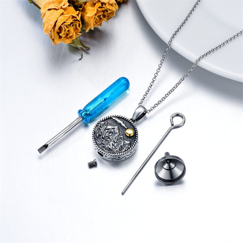 Sterling Silver Sun and Mountain Urn Necklace for Ashes