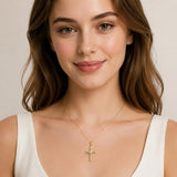14K Gold Plated Cross Pendant Necklace Faith Jewelry Gift for Women