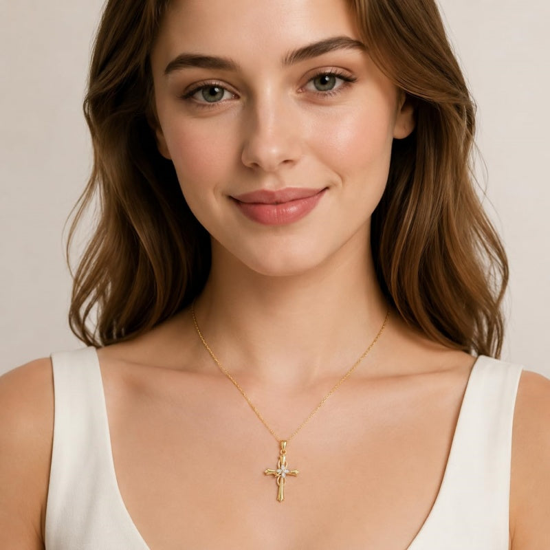 14K Gold Plated Cross Pendant Necklace Faith Jewelry Gift for Women