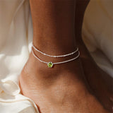 Sterling Silver  Round Birthstone Double Layer Charm Anklet