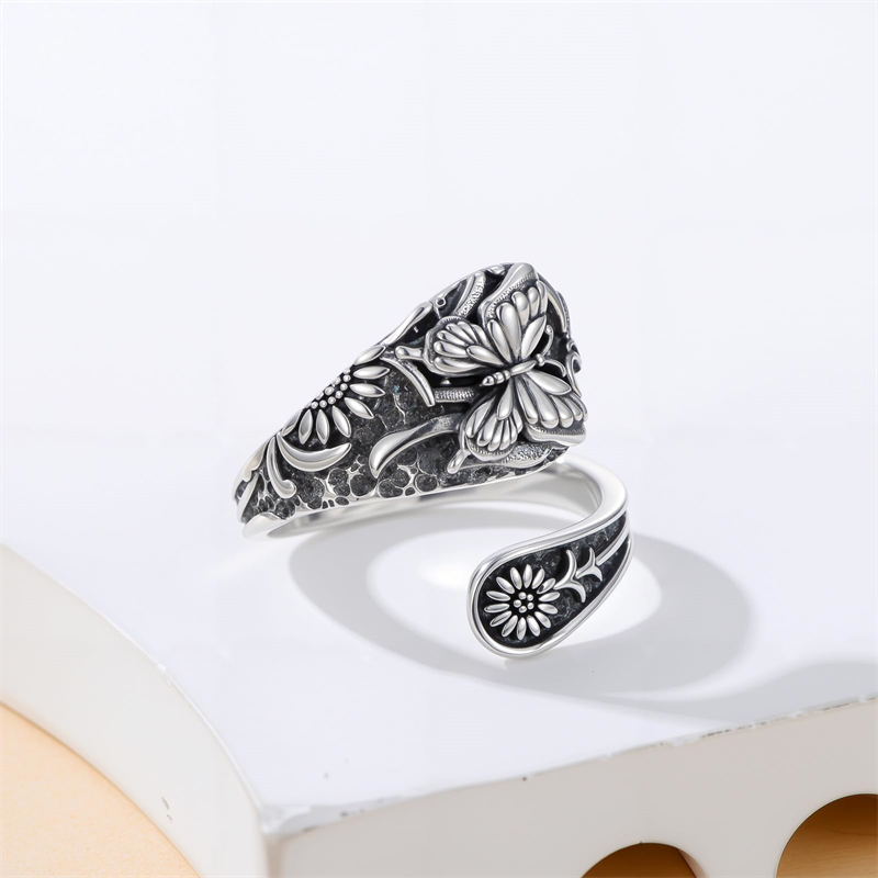 Sterling Silver Vintage Bee Butterfly Dragonfly Hummingbird Tree of Life Sunflower Spoon Rings