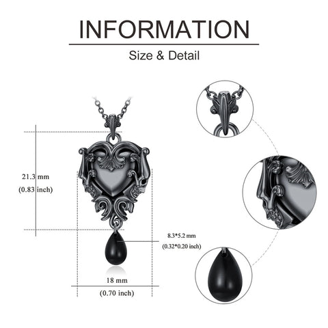 Sterling Silver Gothic Witches Heart Pendant Necklace