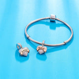 Family Theme Charm 925 Sterling Silver Mother Father Clear Pave Heart Pendant Beads Fit European Women Bracelet