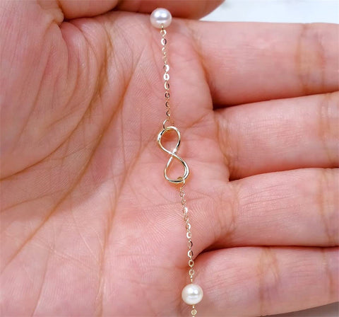 14k Gold Pearl Love Knot Infinity Bracelet