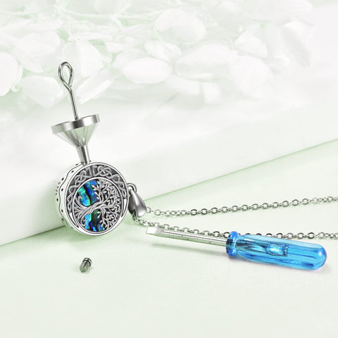 Sterling Silver Tree of Life Urn Necklaces Abalone Opal Shell Cremation Jewelry for Ashes