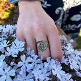 Sterling Silver Turquoise Vintage Adjustable Sunflower Dragonfly Butterfly Feather Tree of Life Spoon Ring