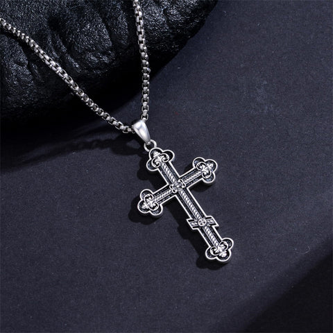 Sterling Silver Orthodox Cross Pendant Necklace Religious Gift