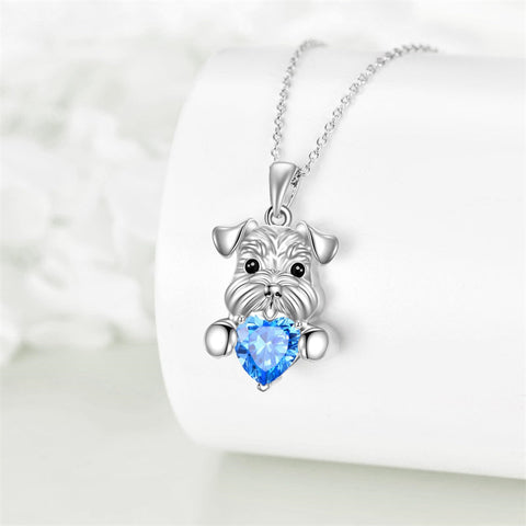 Sterling Silver Birthstone Schnauzer Pendant  Necklace